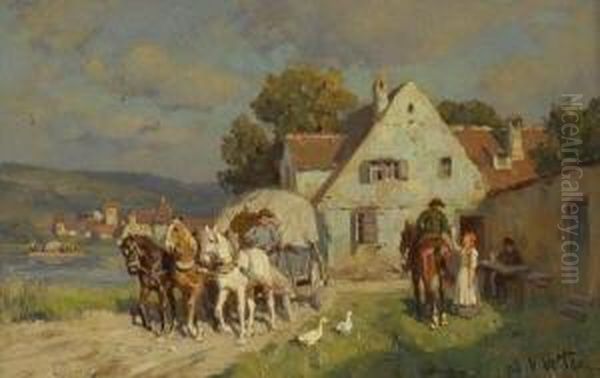 Vor Dem Dorfgasthaus. Oil Painting by Wilhelm Velten