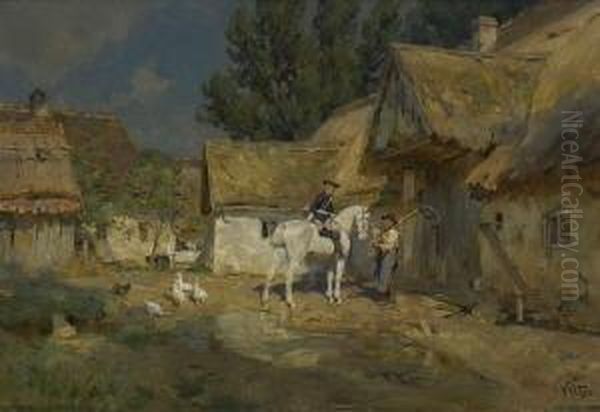 Reiter Und Bauer Im Gesprach Oil Painting by Wilhelm Velten