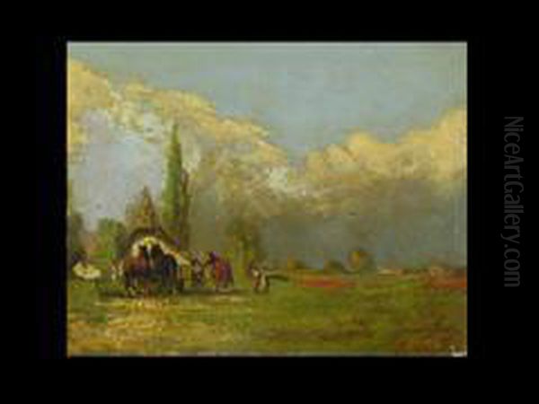 Landschaft Mit Pferden Und Fuhrwerk Oil Painting by Wilhelm Velten