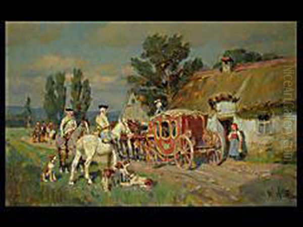 Die Kutsche Bei Der Rast Oil Painting by Wilhelm Velten