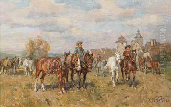 A Rest During The Ride Oil Painting by Wilhelm Velten