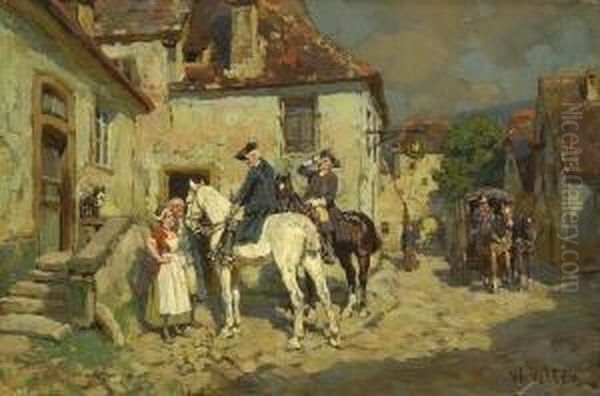 Reiter Bei Rast Vor Der
 Dorfwirtschaft. Oil Painting by Wilhelm Velten