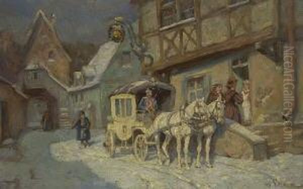 Halt Der Postkutsche Oil Painting by Wilhelm Velten