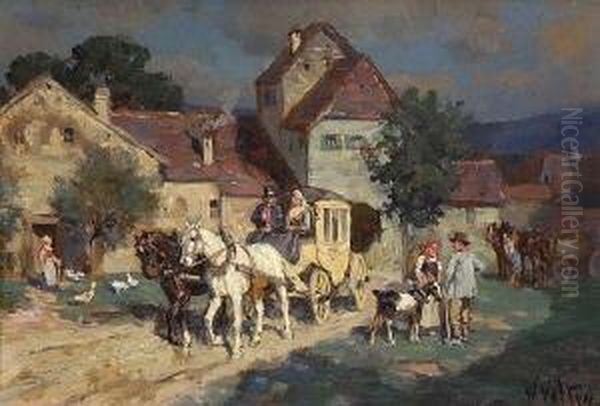 Postkutsche Vor Dem
 Stadttor. Oil Painting by Wilhelm Velten