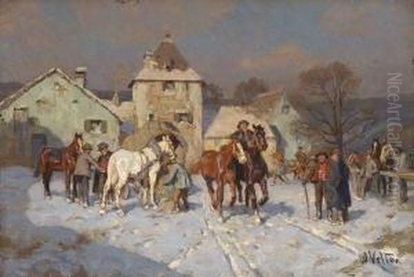 Rossmarkt Vor Der Stadt. Oil Painting by Wilhelm Velten