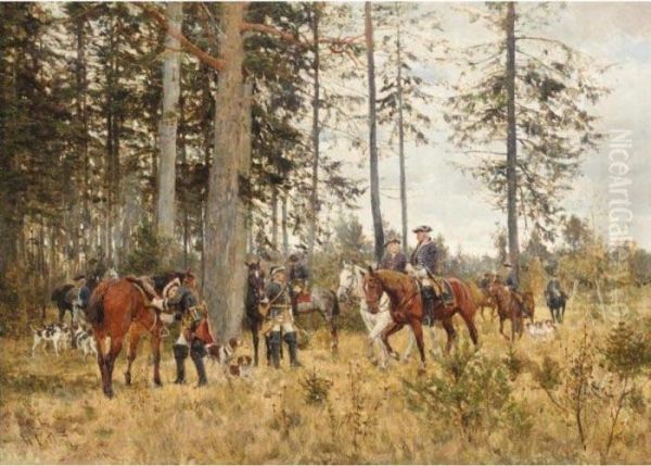 Hunting Party Oil Painting by Wilhelm Velten