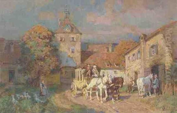 Postkutsche Auf Der Dorfstrasse Oil Painting by Wilhelm Velten