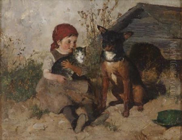 Little Girl With Her Pets Oil Painting by Wilhelm Velten