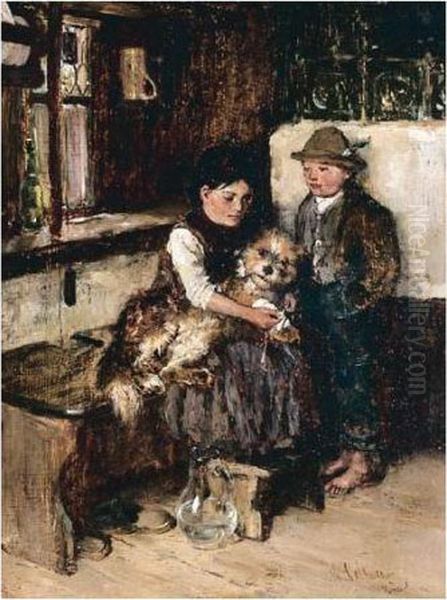 Bandaging A Paw Oil Painting by Wilhelm Velten