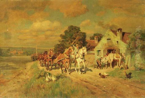 Horses On A Country Path
Oil On Canvas Oil Painting by Wilhelm Velten