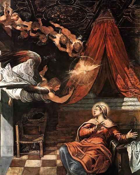 The Annunciation (detail) 2 Oil Painting by Jacopo Tintoretto (Robusti)