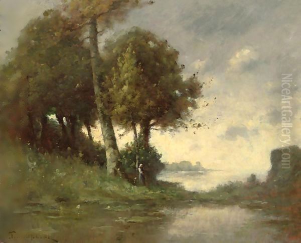 Banks Of The Marne Near Angers Oil Painting by Paul Trouillebert