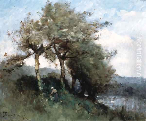 Paysage avec femme Oil Painting by Paul Trouillebert