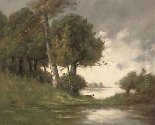 Vue d'un cours d'eau Oil Painting by Paul Trouillebert