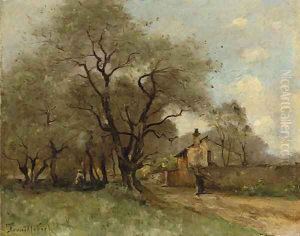 La route au bord de village Oil Painting by Paul Trouillebert