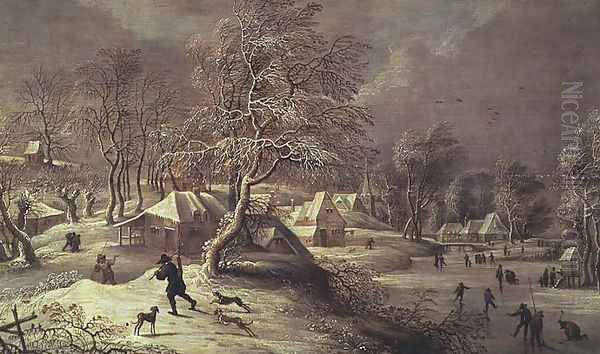 The Old Village under Snow Oil Painting by David The Elder Teniers