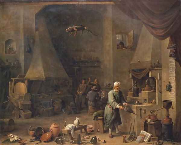 The Alchemist at Work Oil Painting by David The Elder Teniers