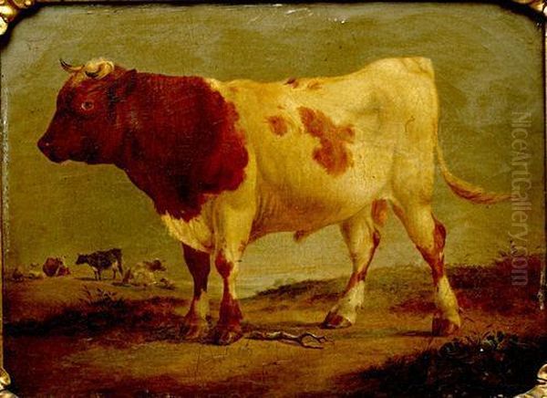 Study Of A Bull In A Landscape Oil Painting by Eugene Joseph Verboeckhoven