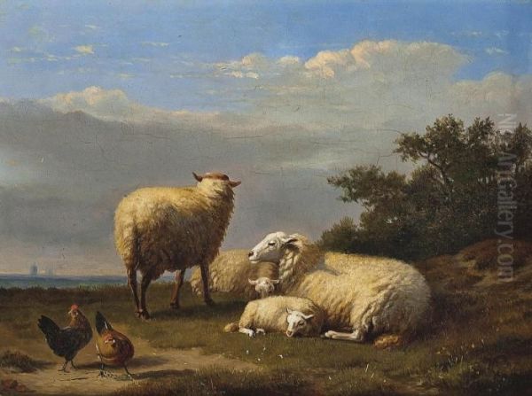 Sheep And Poultry In A Pasture Oil Painting by Eugene Joseph Verboeckhoven