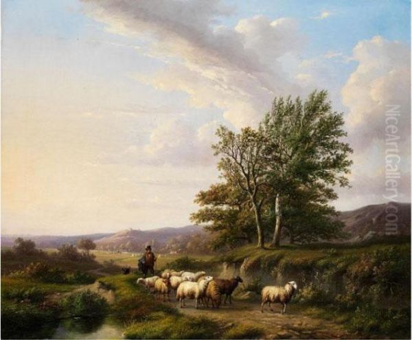 Hohlweg In Weiter Hugeligerlandschaft Oil Painting by Eugene Joseph Verboeckhoven