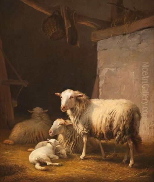 Schafe Im Stall Oil Painting by Eugene Joseph Verboeckhoven