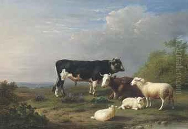 Livestock In Pasture Oil Painting by Eugene Joseph Verboeckhoven