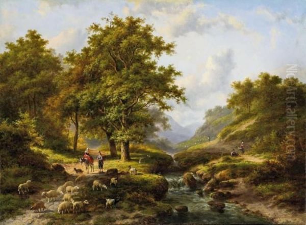 Flusslandschaft Mitschafherde Oil Painting by Eugene Joseph Verboeckhoven