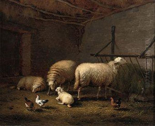 Sheep In The Stable Oil Painting by Eugene Joseph Verboeckhoven