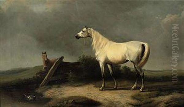 A White Mare And Her Foal Oil Painting by Eugene Joseph Verboeckhoven