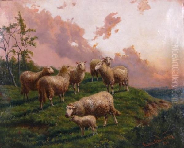 Sheep In A Pasture Oil Painting by Eugene Joseph Verboeckhoven