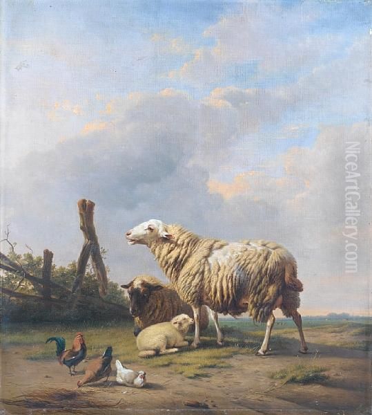 Sheep In A Landscape Oil Painting by Eugene Joseph Verboeckhoven