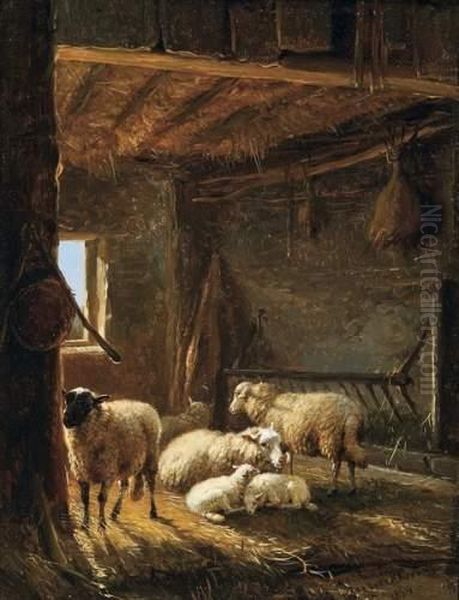 Six Moutons Dans Une Etable Oil Painting by Eugene Joseph Verboeckhoven