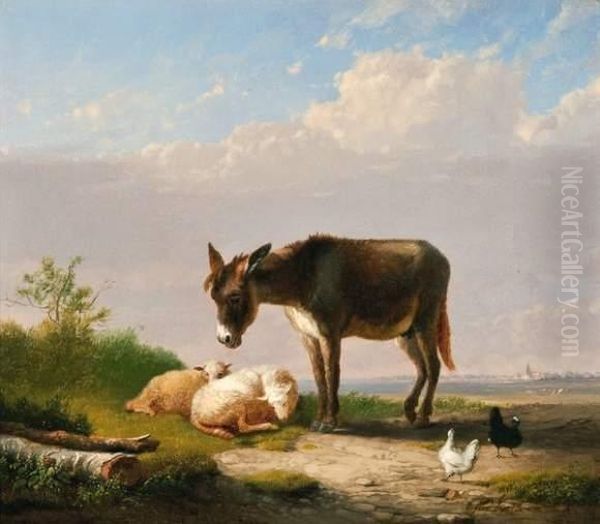 Ne Et Deux Moutons Oil Painting by Eugene Joseph Verboeckhoven