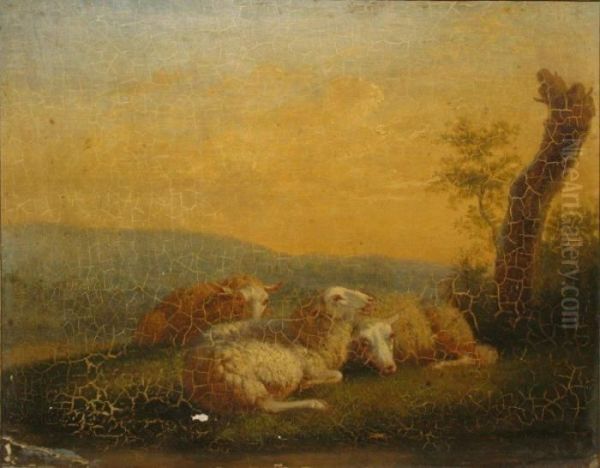 Moutons Pres D'une Souche Oil Painting by Eugene Joseph Verboeckhoven