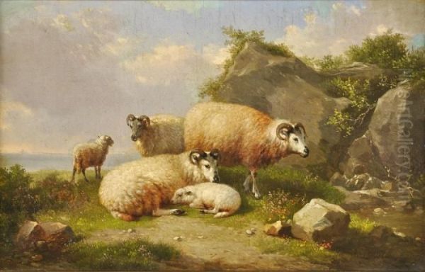 Moutons Pres De La Mer Oil Painting by Eugene Joseph Verboeckhoven