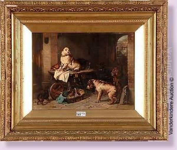 Chiens Dans Un Porche Oil Painting by Eugene Joseph Verboeckhoven