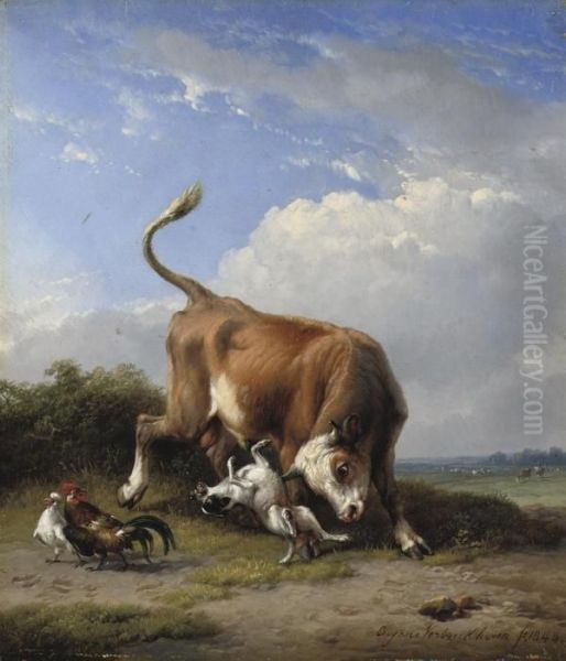 The Fight Oil Painting by Eugene Joseph Verboeckhoven