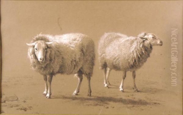 Les Moutons Oil Painting by Eugene Joseph Verboeckhoven