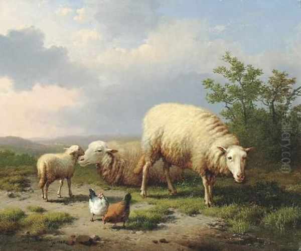 Moutons Et Poules Dans Un Paysage Oil Painting by Eugene Joseph Verboeckhoven