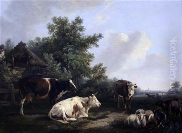 Sheep And Cattle In A Landscape Oil Painting by Eugene Joseph Verboeckhoven