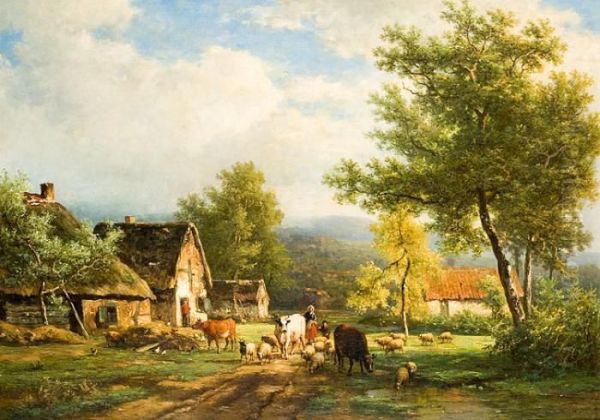 Paysage Campagnard Anime Oil Painting by Eugene Joseph Verboeckhoven