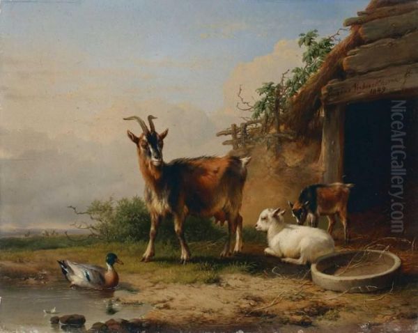 Ziegen Vor Einem Stall Oil Painting by Eugene Joseph Verboeckhoven