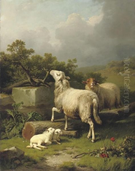 Paysage Avec Moutons: Sheep In An Extensive Landscape Oil Painting by Eugene Joseph Verboeckhoven