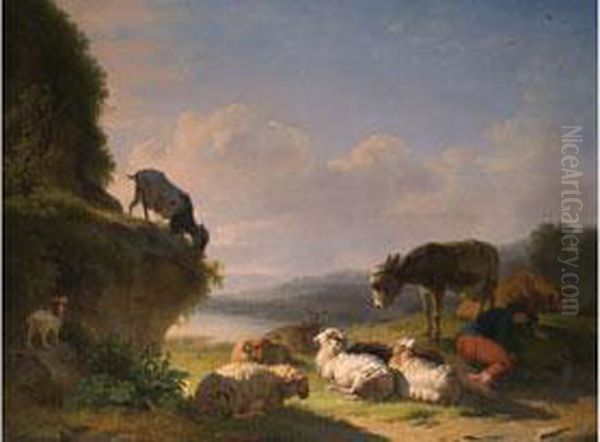 Landschaft Mit Esel, Schafen, Ziegen Oil Painting by Eugene Joseph Verboeckhoven