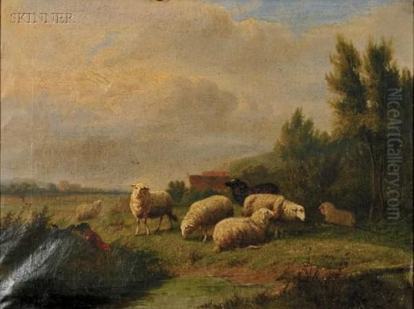 Grazing Sheep Oil Painting by Eugene Joseph Verboeckhoven