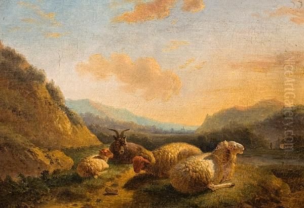 Sheep And Goats In A Landscape Oil Painting by Eugene Joseph Verboeckhoven