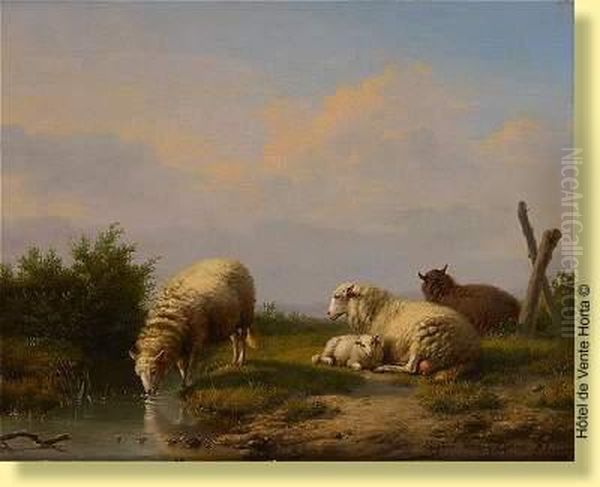 Quatre Moutons Dans Un Paysage Oil Painting by Eugene Joseph Verboeckhoven