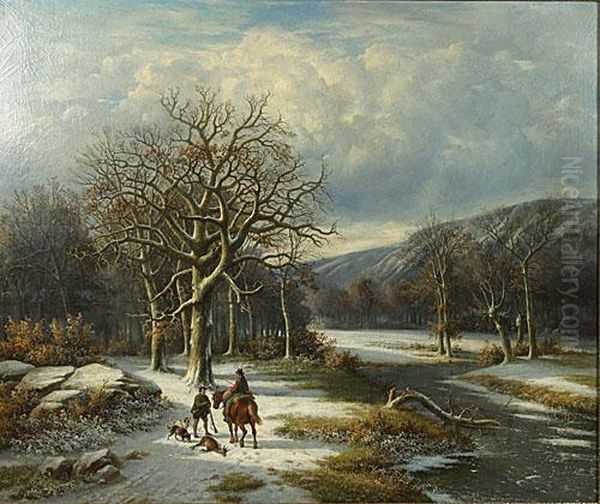 De Jager En Ruiters Ineen Heuvelachtig Landschap In De Winter.
Un Chasseur Et Cavalier Dan Un Paysage Montagneux En Hiver Oil Painting by Eugene Joseph Verboeckhoven