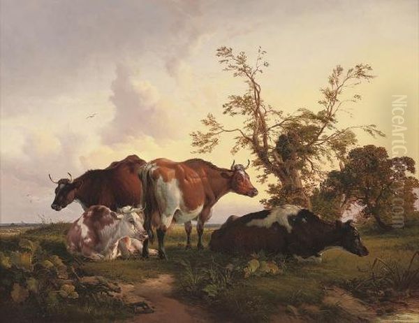 Cattle Resting In An Extensive Landscape Oil Painting by Eugene Joseph Verboeckhoven