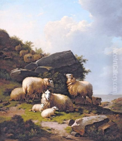 Scottish Sheep Near The Coast (1880) Oil Painting by Eugene Joseph Verboeckhoven